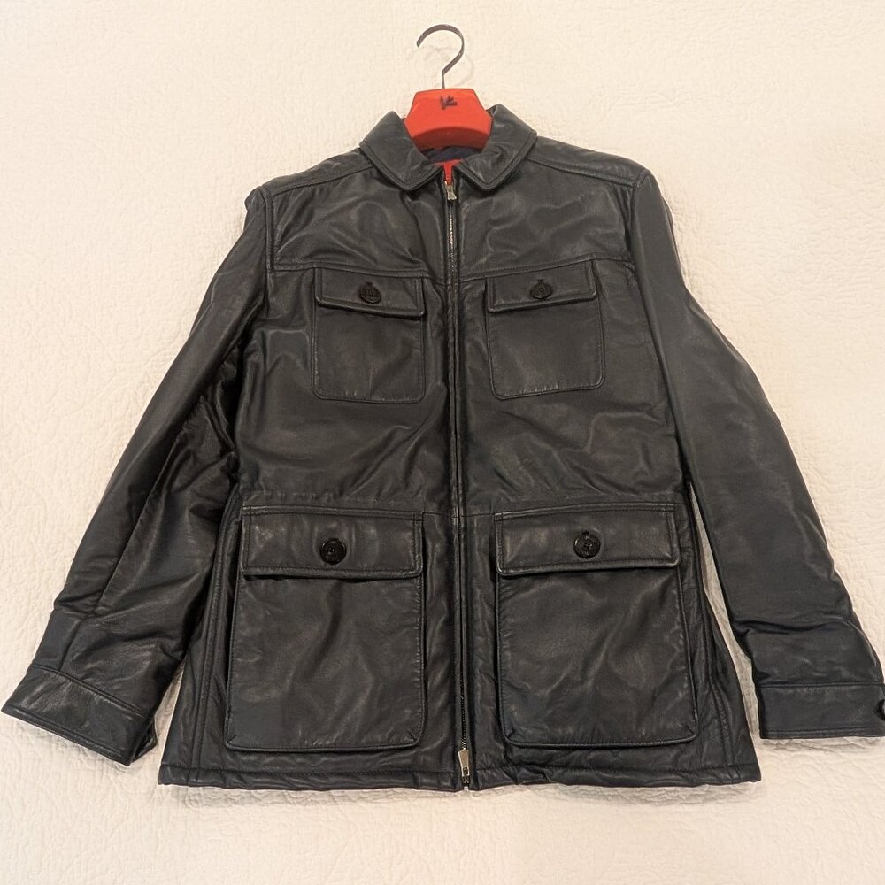 NWOT Isaia Field Jacket Leather Size 42 (EU 52) in Blue